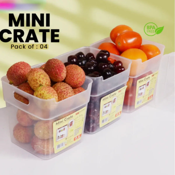 Mini Crate Storage Boxes (Pack of 4) – Multipurpose Organizer Bins | BPA Free Plastic Storage for Kitchen