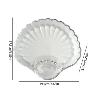 Pack of 2 Crystal Sea Shell Plate – Elegant Glass Serving Plate with Sauce Compartment
