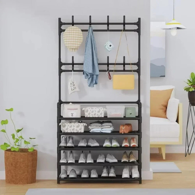 5 Layer Steel Shoe Rack Organizer – Multi-Tier Storage with Hangers & Shelves