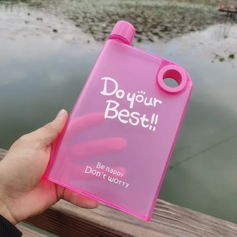 Notebook Water Bottle – Slim Flat Book Shape Bottle (Portable & Leakproof)
