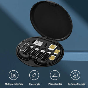 5-in-1 Data USB Charging Cable Storage Box – Multi Cable Kit with SIM Adapter & Ejector Pin