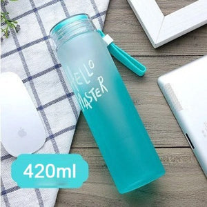 Hello Master Glass Bottle – Gradient Frosted Water Bottle with Strap