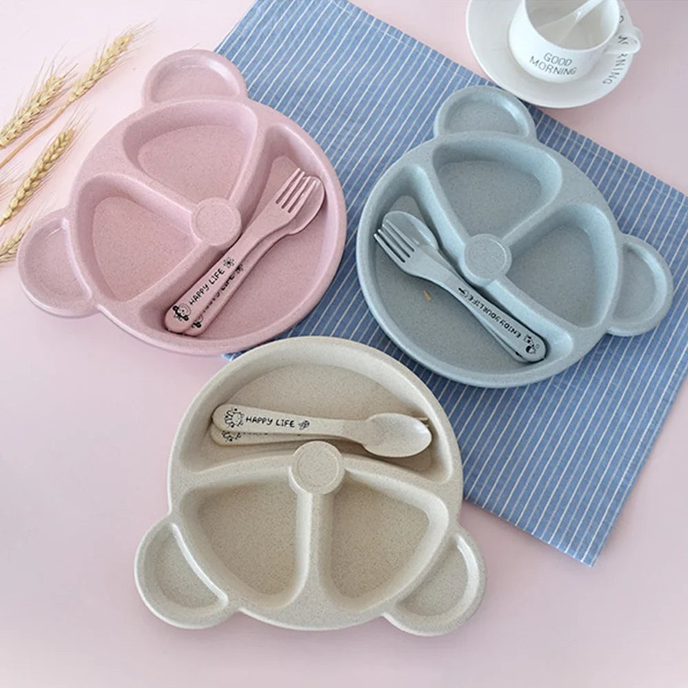 Panda Shape Baby Feeding Set (5pcs) – Kids Divided Plate with Spoon & Fork | Cute BPA Free Dinner Set