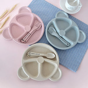 Panda Shape Baby Feeding Set (5pcs) – Kids Divided Plate with Spoon & Fork | Cute BPA Free Dinner Set