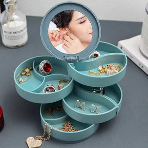 4 Layer Rotating Jewellery Organizer Box with Mirror – Multi-Storage Case