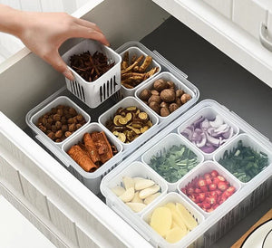 6 Grid Fridge Storage Box – Multi Compartment Organizer | Freezer Safe Kitchen Storage Box