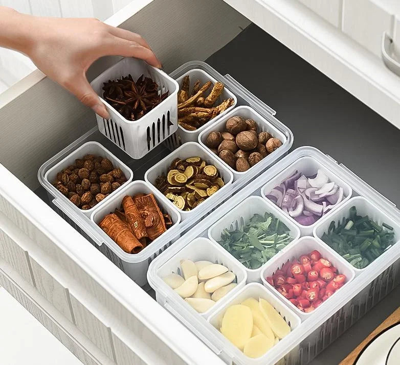 6 Grid Fridge Storage Box – Multi Compartment Organizer | Freezer Safe Kitchen Storage Box
