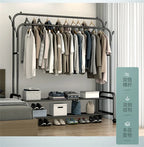 Heavy Duty Hanging Cloth Rack (48KG) – Double Rod Garment Stand with Wheels & Storage Shelf