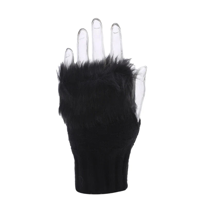 Winter Women Gloves – Soft Wool Knit Fingerless Gloves with Fur | Warm & Stylish Hand Warmers