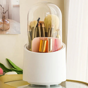 360° Rotating Makeup Brush Organizer – Dustproof Cosmetic Storage Box