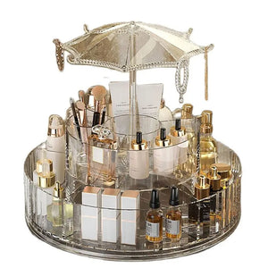 Umbrella Makeup Organizer 360° Rotating – Transparent Cosmetic Storage Stand