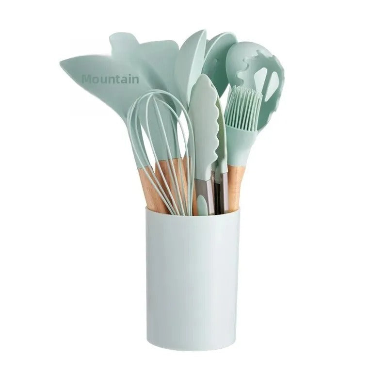 12 Pcs Silicone Kitchen Utensil Set with Holder – Heat Resistant Cooking Spoon Set