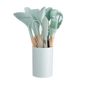 12 Pcs Silicone Kitchen Utensil Set with Holder – Heat Resistant Cooking Spoon Set