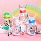 Kids Horn Water Bottle – Cute Cartoon Straw Bottle with Strap (Leakproof & BPA Free)