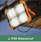 200W Solar LED Flood Light – Rechargeable Dimmable Outdoor Light with USB & Solar Charging (IP66 Waterproof)