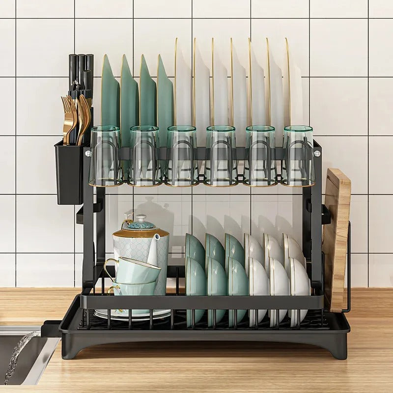 2 Layer Dish Drying Rack (Imported) – Rust Proof Kitchen Organizer with Glass & Knife Holder