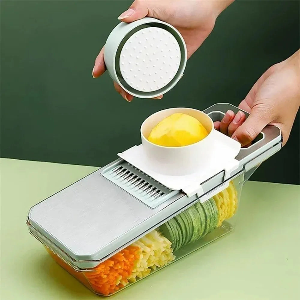 5-in-1 Vegetable Slicer with Drainer – Multi-Function Cutter & Chopper Box