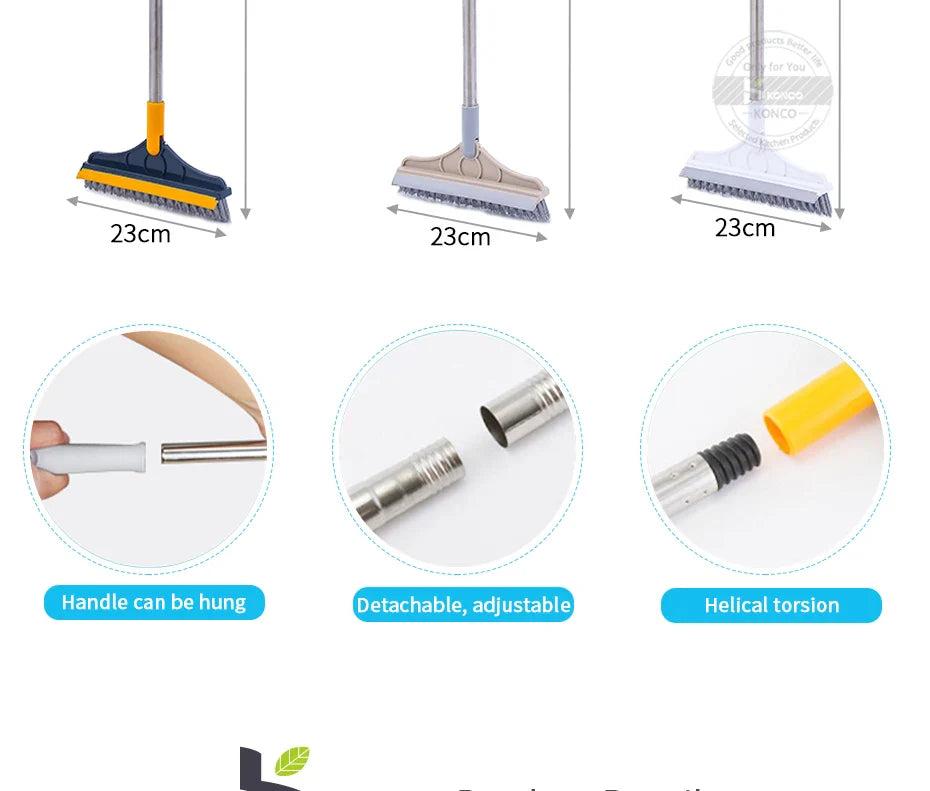 2 in 1 Brush Mop with Squeegee – Floor Scrubber & Water Wiper Cleaning Tool