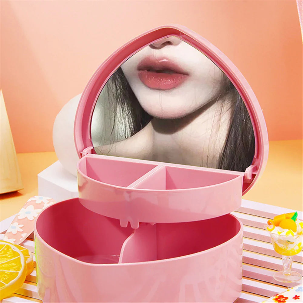Heart Shape Jewellery Organizer Box with Mirror – Cute Storage Case