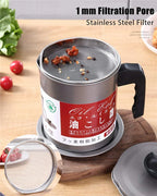 Stainless Steel Oil Pot 1.4L – Oil Strainer Container with Filter | Kitchen Oil Storage & Reuse Pot