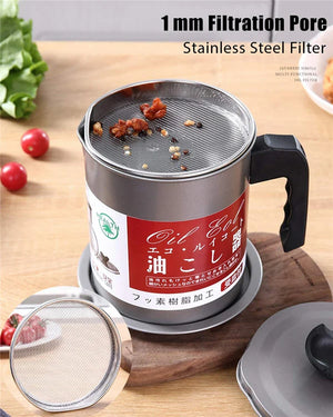 Stainless Steel Oil Pot 1.4L – Oil Strainer Container with Filter | Kitchen Oil Storage & Reuse Pot