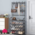 5 Layer Steel Shoe Rack Organizer – Multi-Tier Storage with Hangers & Shelves