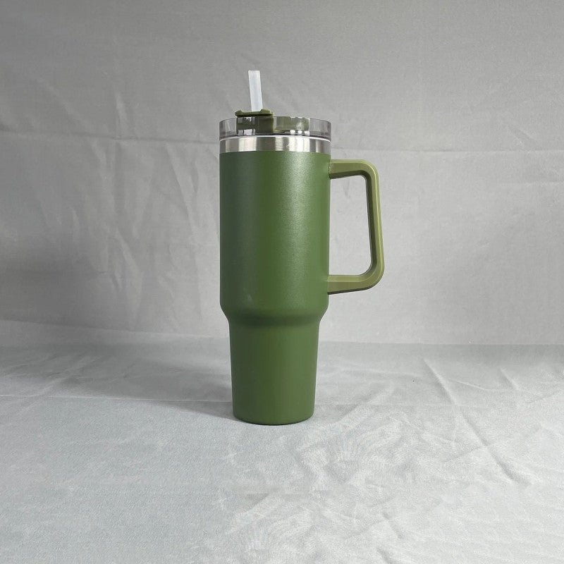 Simple Stainless Steel Tumbler – Large Capacity Insulated Coffee Cup with Handle