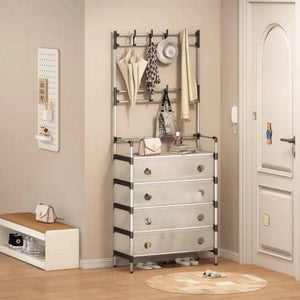 Multi-Functional Dust Proof Shoe Rack with Coat & Hat Stand – Space Saving Organizer with Drawers