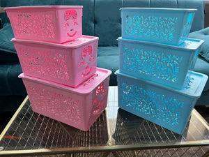 Smiley Storage Box Set (3 Pcs) – Multi Size Organizer with Lid | Cute Plastic Storage Bins