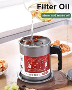 Stainless Steel Oil Pot 1.4L – Oil Strainer Container with Filter | Kitchen Oil Storage & Reuse Pot
