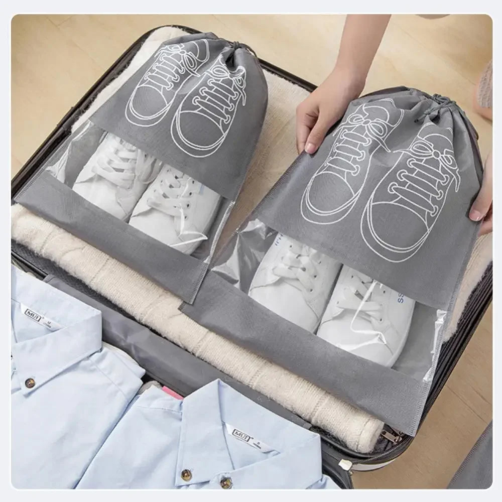 Pack of 3 Non-Printed Shoes Storage Bag – Travel Drawstring Shoe Organizer (Dustproof)