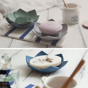 Pack of 3 Silicone Flower Soap Holder with Brush Base – Anti-Slip Self Draining Soap Dish
