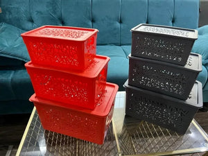 Smiley Storage Box Set (3 Pcs) – Multi Size Organizer with Lid | Cute Plastic Storage Bins