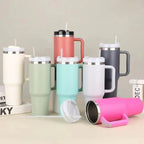 Simple Stainless Steel Tumbler – Large Capacity Insulated Coffee Cup with Handle