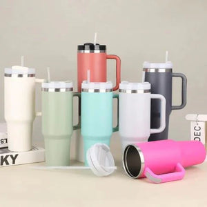 Simple Stainless Steel Tumbler – Large Capacity Insulated Coffee Cup with Handle