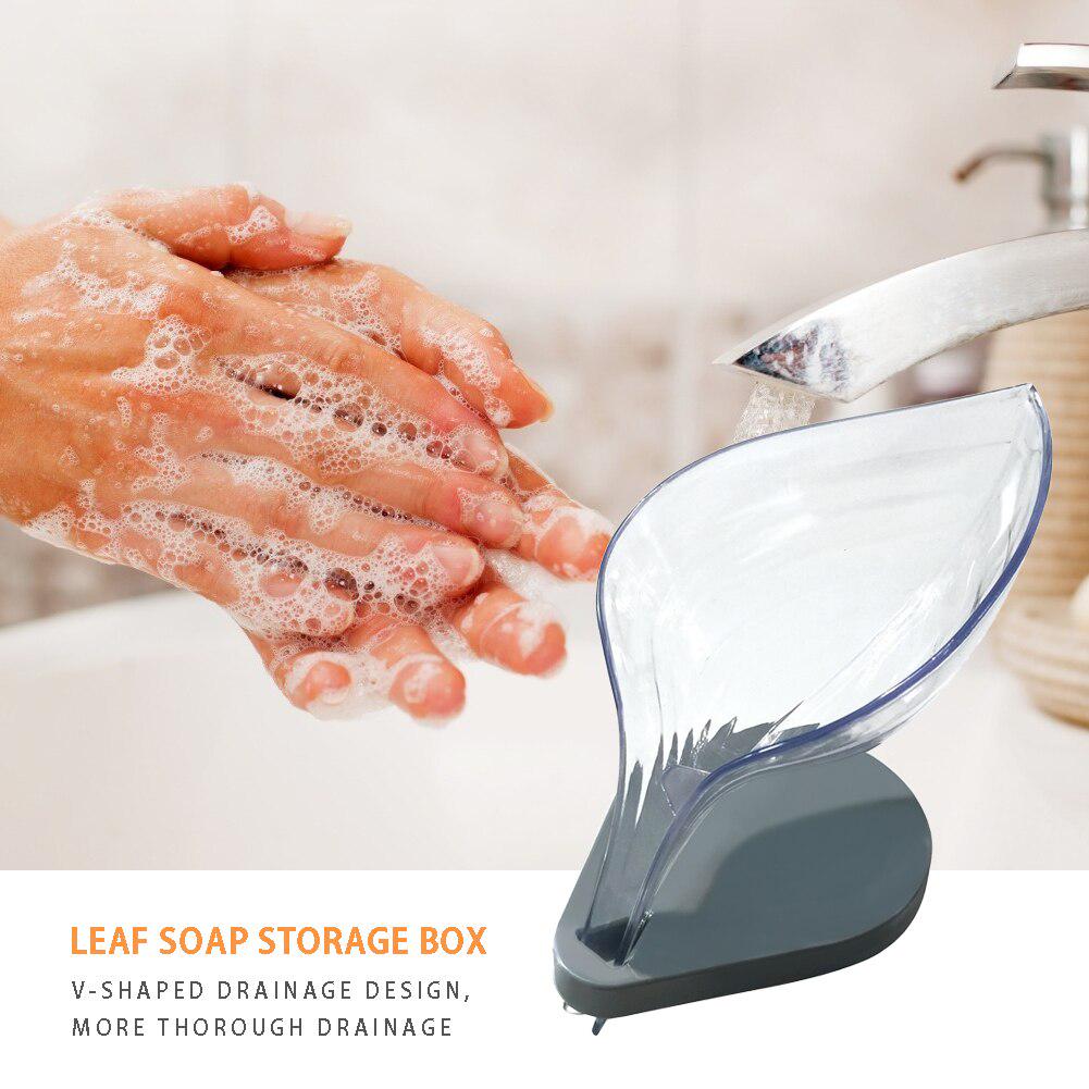 Pack of 2 Soap Leaf Holder – Self Draining Leaf Soap Dish with Suction Base | Bathroom Sink Organizer
