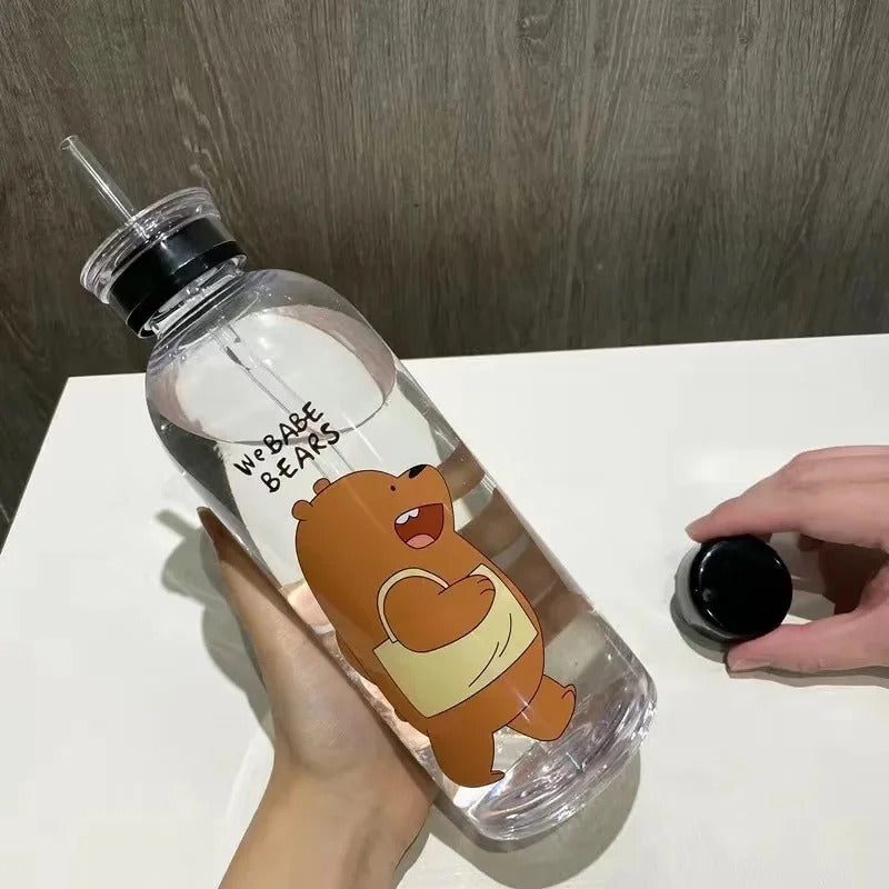 Panda Bear Transparent Water Bottle – Cute Straw Bottle (Leakproof & BPA Free)