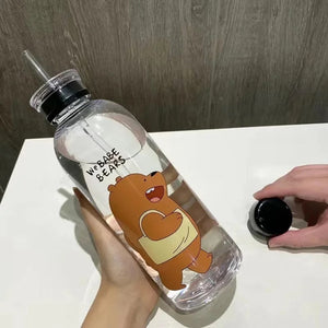 Panda Bear Transparent Water Bottle – Cute Straw Bottle (Leakproof & BPA Free)