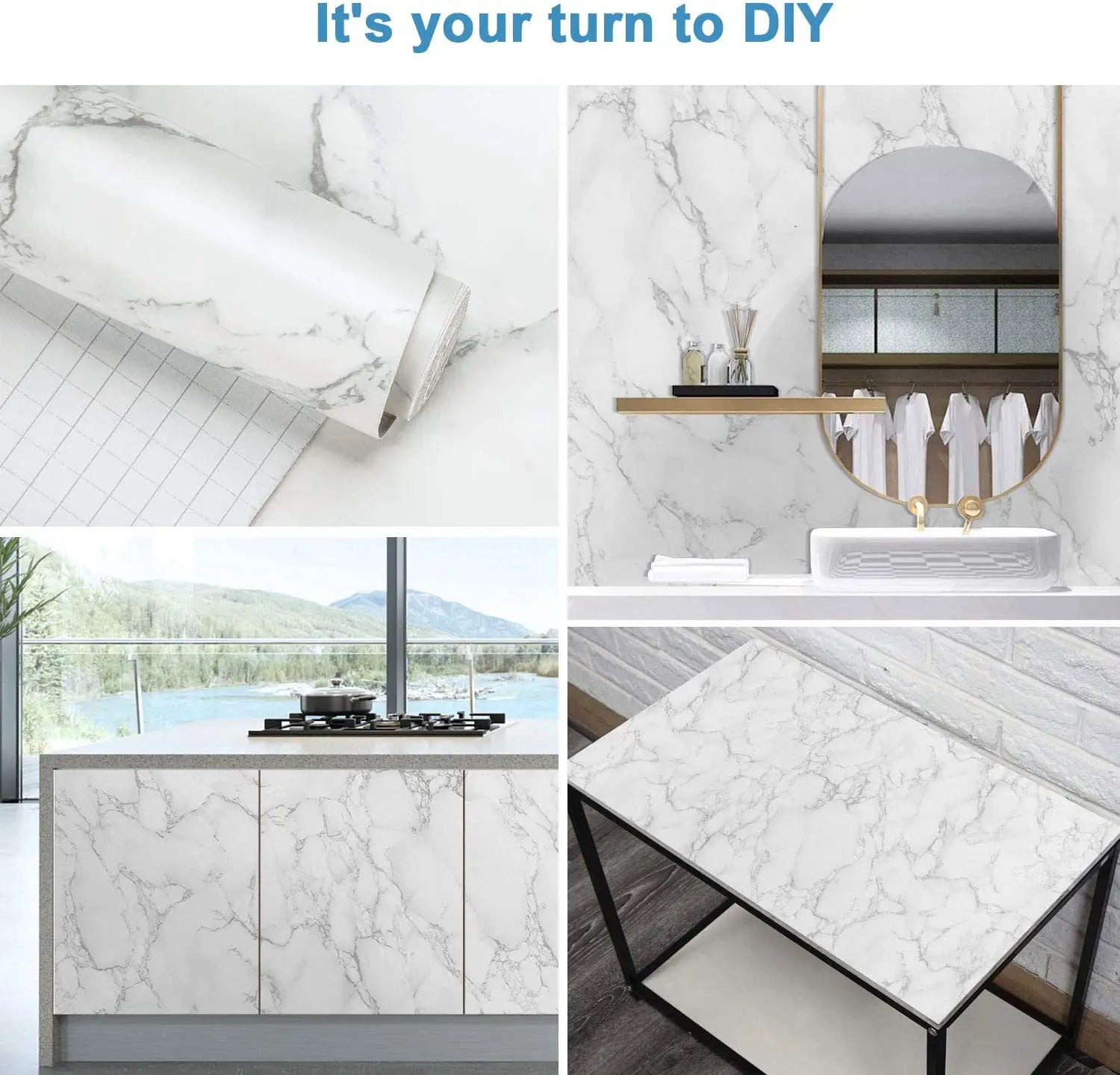 White Marble Sticker Sheet (60x200cm) – Self Adhesive Kitchen Countertop & Cabinet Cover