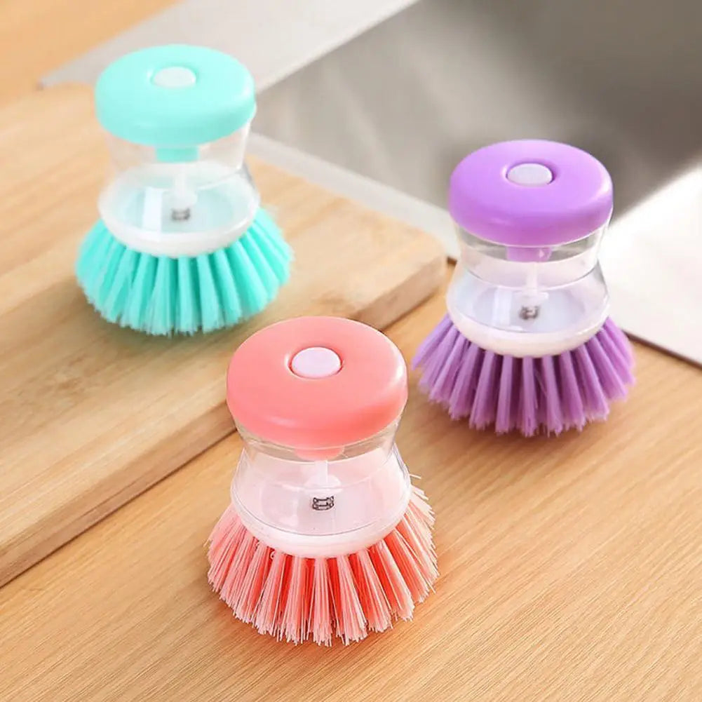 Pack of 2 Dish Cleaning Brush with Soap Dispenser – Automatic Liquid Dispensing Kitchen Scrubber