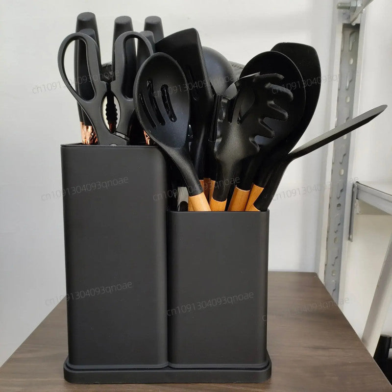 Silicone Spoon Set with Knife Set – Kitchen Utensils Set with Holder
