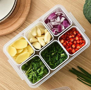 6 Grid Fridge Storage Box – Multi Compartment Organizer | Freezer Safe Kitchen Storage Box