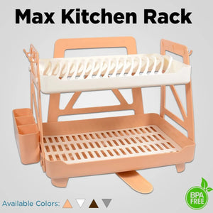 Max Kitchen Plate Stand – 2 Tier Dish Drying Rack with Drain Tray | BPA-Free Kitchen Organizer