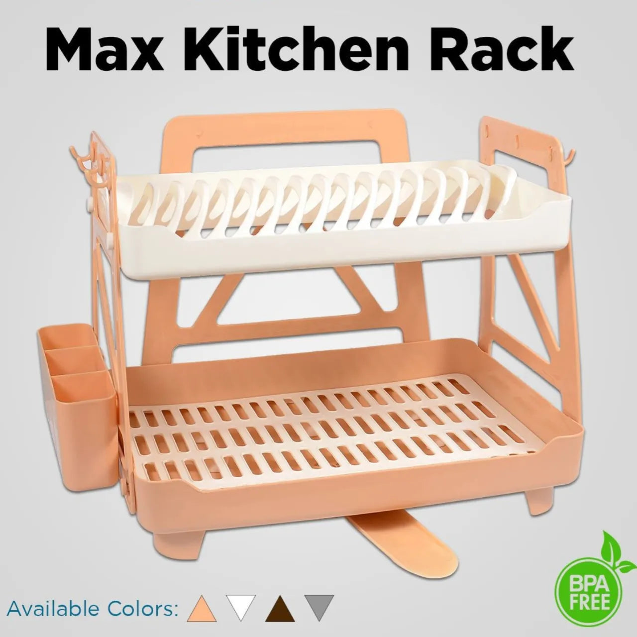 Max Kitchen Plate Stand – 2 Tier Dish Drying Rack with Drain Tray | BPA-Free Kitchen Organizer