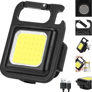 Pack of 2 Mini Keychain COB LED Light – Rechargeable Pocket Flashlight with Bottle Opener & Stand