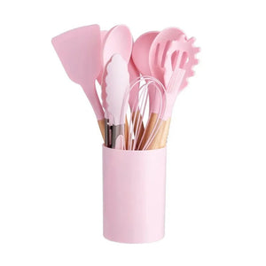 12 Pcs Silicone Kitchen Utensil Set with Holder – Heat Resistant Cooking Spoon Set
