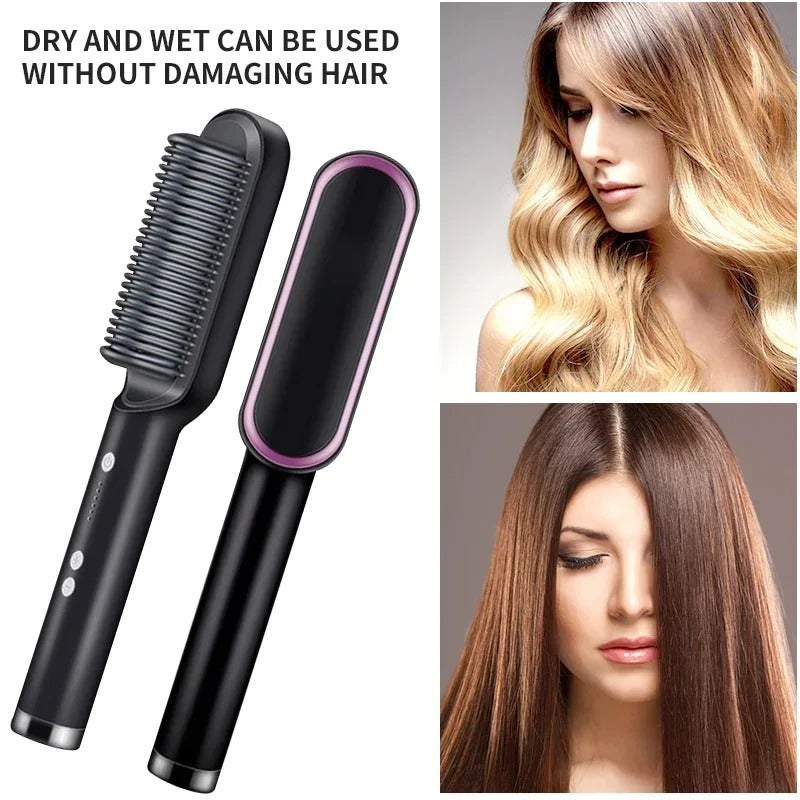 Hair Straightener Brush – 2 in 1 Fast Heating Straightening Comb (Dry & Wet Use)
