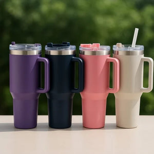 Simple Stainless Steel Tumbler – Large Capacity Insulated Coffee Cup with Handle