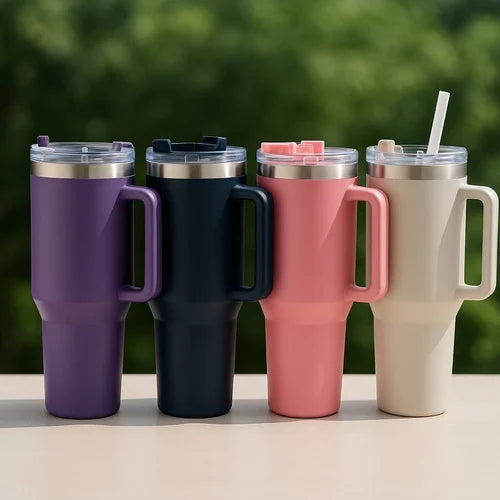 Simple Stainless Steel Tumbler – Large Capacity Insulated Coffee Cup with Handle
