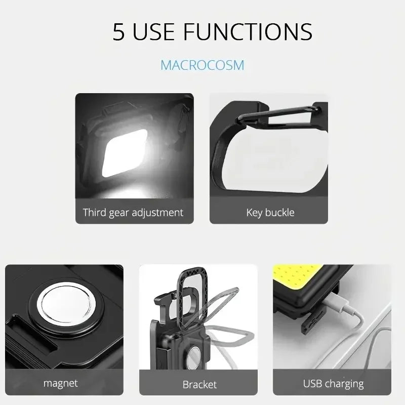 Pack of 2 Mini Keychain COB LED Light – Rechargeable Pocket Flashlight with Bottle Opener & Stand